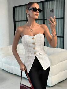 Lavishia Elegant Plaid Front Button Camisole Shirt, Suitable For Commuting - Multicolor - View 7