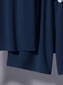 SHEIN Teen Boys' Blue Solid Color Shorts & Polo T-Shirt Set, Casual, Comfortable, Fashionable, Versatile, Suitable For Daily Wear, School, Travel, Beach Vacation