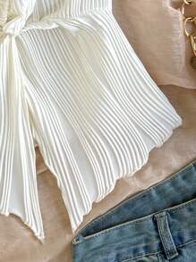 SHEIN Tween Girl Casual Minimalist Comfortable Halter Tie Bow Backless Tank Top - Green - View 3