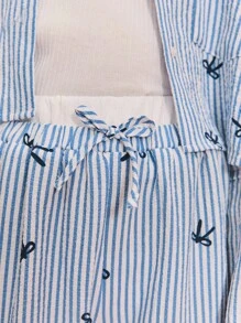 Leap Crew Leap Crew Tween Girl 3 Piece Set Casual Fashion Woven Striped Shirt Top + Camisole + Straight Leg Pants Set, Shirt And Pants Set Teen Outfit - Blue - View 4