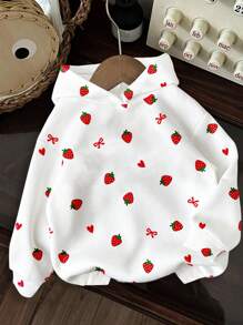 SHEIN EZwear 休闲简约圆领草莓蝴蝶结印花可爱短袖宽松T恤，适合夏季、海滩度假、毕业季、Y2K风格、夏季休闲上衣、街头潮流、复古风、返校季 - 彩色 - 查看 3