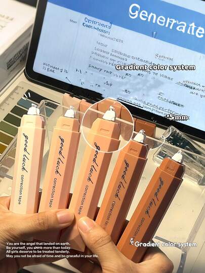5Pcs/Set Pink Correction Tape,Correction Tape Set With Ins Style, For Smooth Error Covering,Colorful, Japanese, Small Size, High Capacity, Cute, Mini, Silent, Mori Style,  Gradient Pen Type Correction Tapes, Instant Error Correction, Writing Correction, Suitable For School And Office Household Items Back To School.