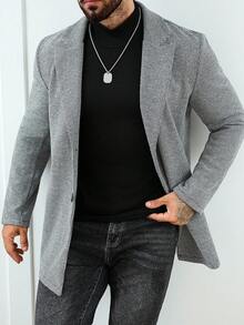 Manfinity Mode 男士格纹翻领长袖单排扣休闲纹理大衣 - 彩色 - 查看 6