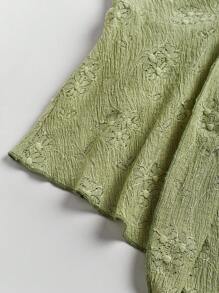 Sweetra Áo quây không dây màu trơn, chất liệu có họa tiết, thắt nút, phong cách Y2K dành cho nữ. - màu xanh lá - Xem 4