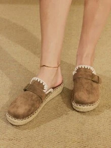 Styleloop Chocolate Brown Wedge & Platform Woven Slip-On Shoes, Bohemian Style - Army Green - View 2