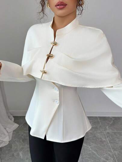 Elenzga Women's Elegant Lightweight Cloak Jacket, Suitable For Early Autumn Outings, Dating, Back To School, Teacher Uniform, Party, French Chic, Minimalist Mature Elegant, OL Workplace Commute, Business Casual Office, Beige Fall Winter Cloth For Women