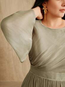 Anewsta Plus Size Women Long Sleeve Dress, Elegant & Versatile For Commuting, Spring/Autumn - Lime Green - View 1