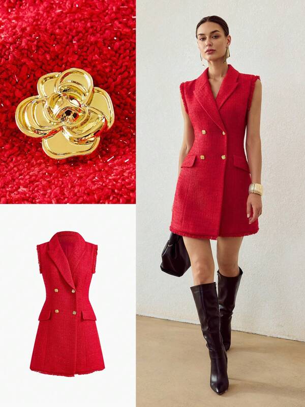 MOTF PREMIUM Vestido mini de doble botonadura con ribete crudo