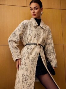 MOTF PREMIUM WOOL EMBROIDERED SEQUINS A-LINE OVERCOAT - Apricot - View 5