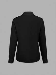 EMERY ROSE Camisa de manga larga de unicolor casual y de oficina para mujer - Negro - Ver 2