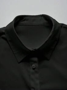 EMERY ROSE Camisa de manga larga de unicolor casual y de oficina para mujer - Negro - Ver 5