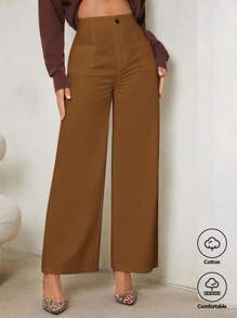 SHEIN Tall Pantalones de unicolor de moda para mujer, aptos para el verano - Marrón - Ver 6