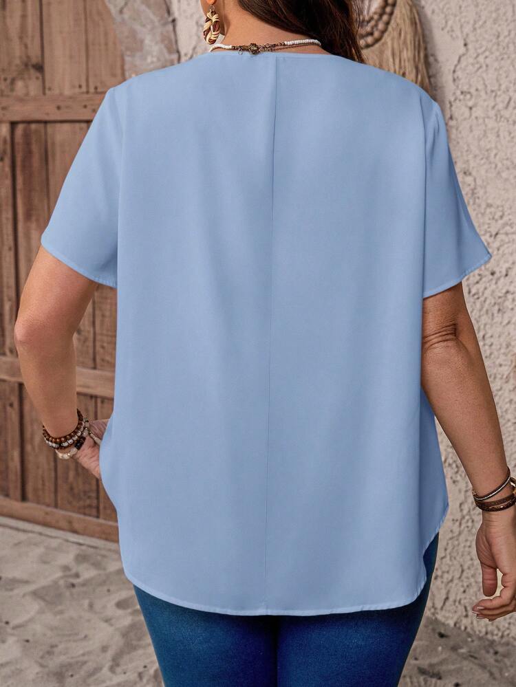 Plus Size V-Neck Ruched Summer Short Sleeve Casual Solid Top,Country Casual Vacation Woman,Simple And Fashionable For Everyday Wear,Summer Tops Women,Summer For Women