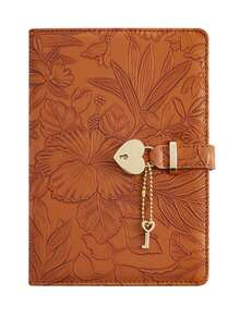 SHEIN 1PC Embossed Heart Lock Design Notebook, Suitable For Daily Diary, Men/Women Work And Travel Memo Password Notebook, With Lock And Key School Supplies, Back To School - A5 - View 11