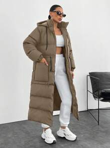 SHEIN Cottnline Waterproof, Keep Warm Feature, Double Colored Drawstring Detailed, Puffer Wintercoat - Beige - View 5
