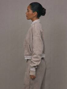 MUSERA Washed Zip Through Jacket Sweatshirt Tracksuit Seam Detail Back To School Autumn Winter Cosy Fall Cute Casual Everyday Capsule Wardrobe Y2K Streetwear Spring Summer Vacation - Brown - View 3