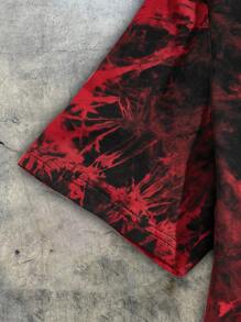 AXEPEAK 男士棉质大理石纹标语贴片扎染短袖 T 恤，适合外出、朋友聚会、夏季 - 紅色 - 查看 4