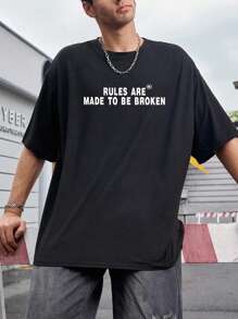Kaos Pria Manfinity Dauomo Kasual Ukuran Besar dengan Kerah Bulat dan Grafis Seni Jalanan Rock - Hitam - View 4