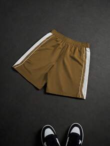 PAVTROS 男士夏季休闲拼色字母印花短裤 - 咖啡棕 - 查看 4