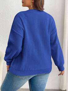 Maglione casual oversize da donna con collo rotondo, maniche a giro e motivo a treccia, in maglia