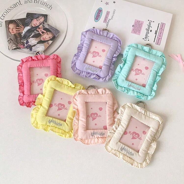 インスタイル キャンパスIDカードファブリックカバー、ぬいぐるみ動物IDカードホルダー、セレブリティ写真カードホルダー&キーチェーン保護ケース 学用品、新学期準備 - マルチカラー - 見る 1