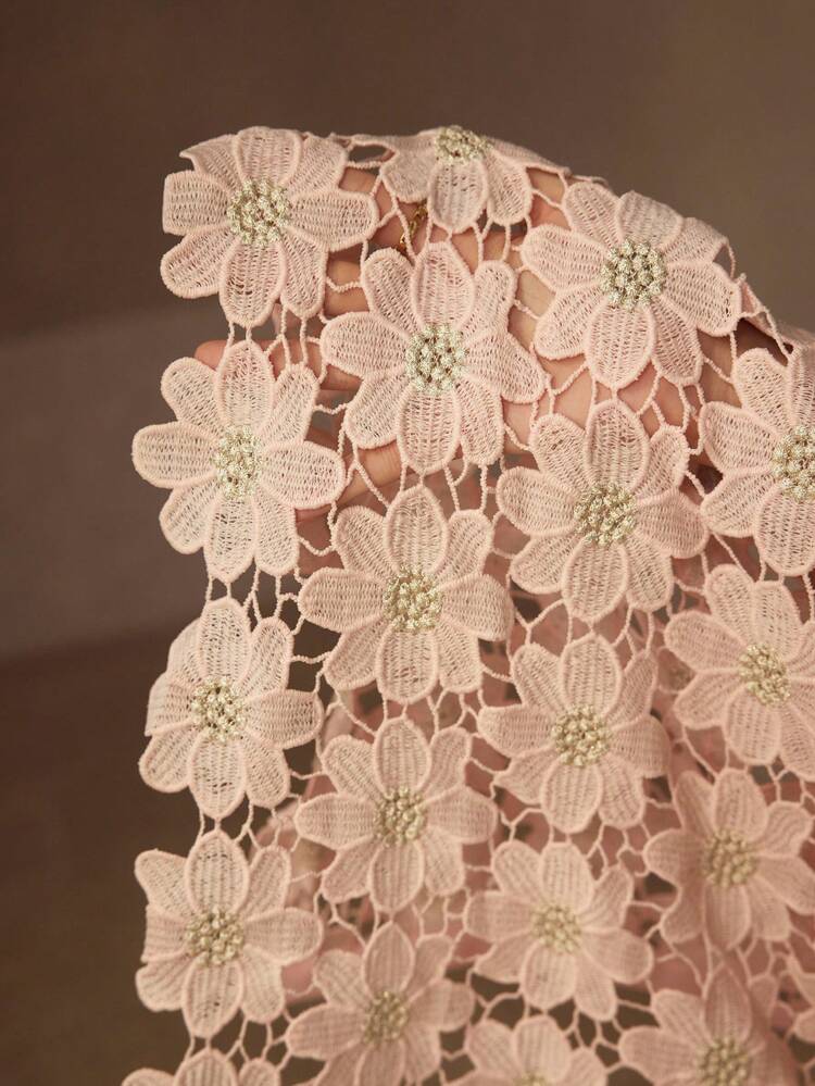 EMBROIDERY FAUX PEARL DECOR BLOUSE