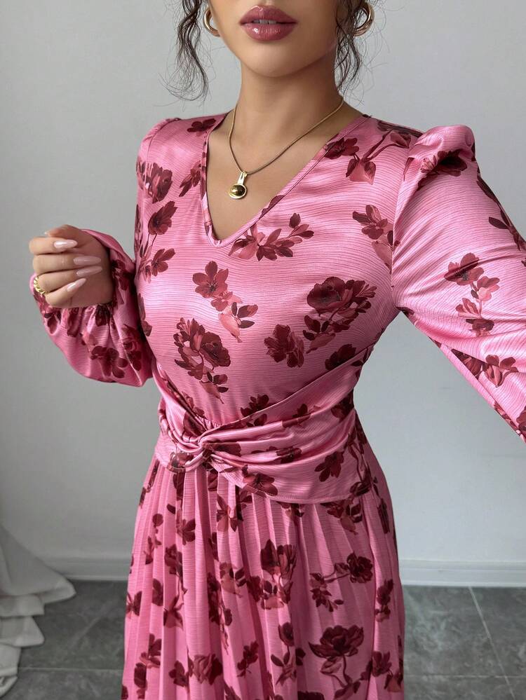 Modelyn 法式收腰V领灯笼袖连衣裙 - 彩色 - 查看 3