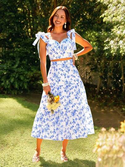 KARISMINA Top corto ajustado con cordón y estampado tejido para mujer, ropa casual de primavera para vacaciones, conjunto lindo de verano, estilo europeo de verano