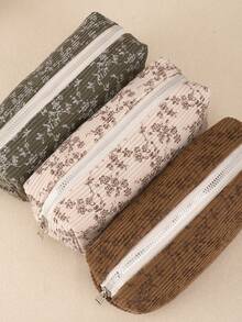 1 pieza Estuche de lápices con diseño floral, estuche de lápices con cremallera de gran capacidad y estilo vintage, es una bolsa de cosméticos portátil, útiles escolares, papelería kawaii, bolsa de almacenamiento de escritorio, regalo creativo para Acción de Gracias, Navidad, cumpleaños, decoración de Halloween, de vuelta a la escuela - Multicolor - Ver 2