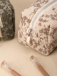 1 pieza Estuche de lápices con diseño floral, estuche de lápices con cremallera de gran capacidad y estilo vintage, es una bolsa de cosméticos portátil, útiles escolares, papelería kawaii, bolsa de almacenamiento de escritorio, regalo creativo para Acción de Gracias, Navidad, cumpleaños, decoración de Halloween, de vuelta a la escuela - Multicolor - Ver 3