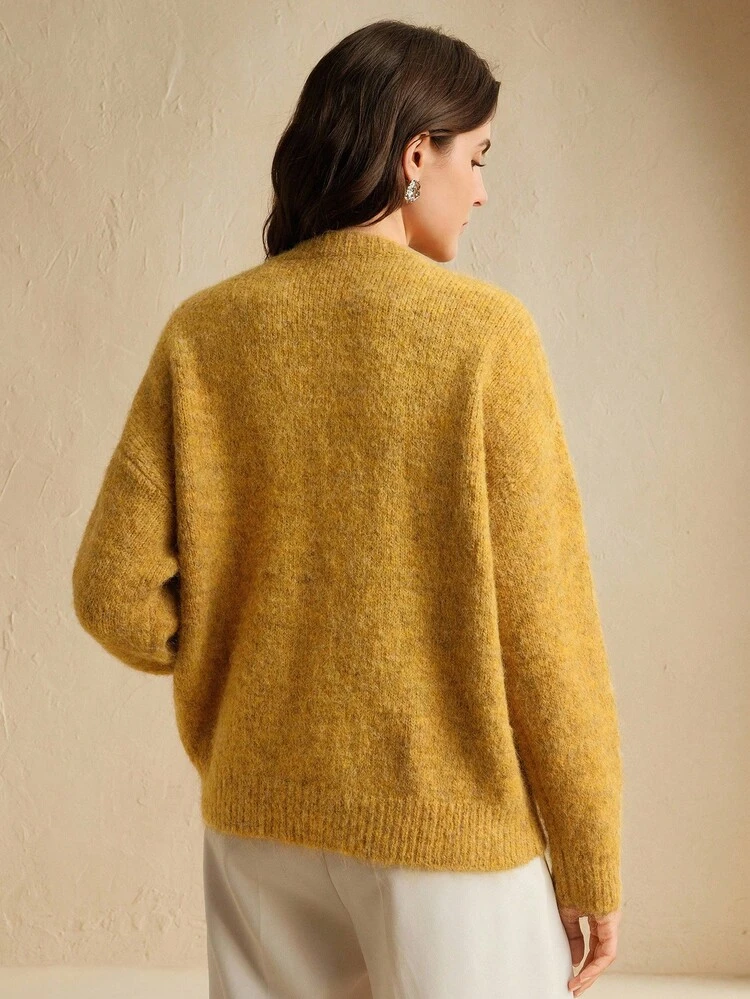 Elegant Solid Color Knitted High-Density Sequin 3D Floral Casual Crew Neck Women Knit Pullover, Suitable For Autumn, Winter, Going Out, Formal, Party, Fashionable, New Year, Christmas, Work, Graduation, Wedding