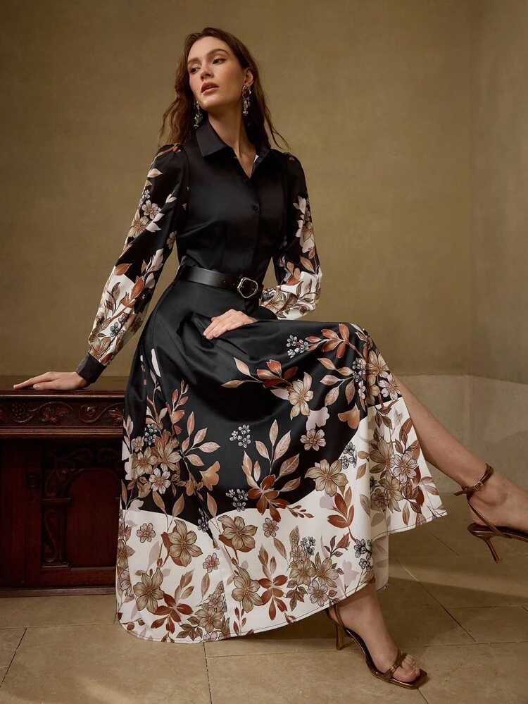 FLORAL PRINT BELTED DRESS