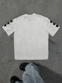 Slaydiva God Casual 字母图案圆领短袖宽松T恤女，适合夏季 - 灰色 - 查看 2