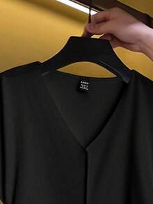 Franclia Casual Solid Color Ruched Waist T-Shirt, Versatile For Summer - Black - View 4