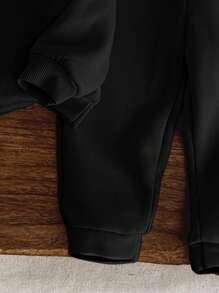 SHEIN 女宝宝针织柔软连帽休闲套装，加厚秋冬款 - 黑色 - 查看 4