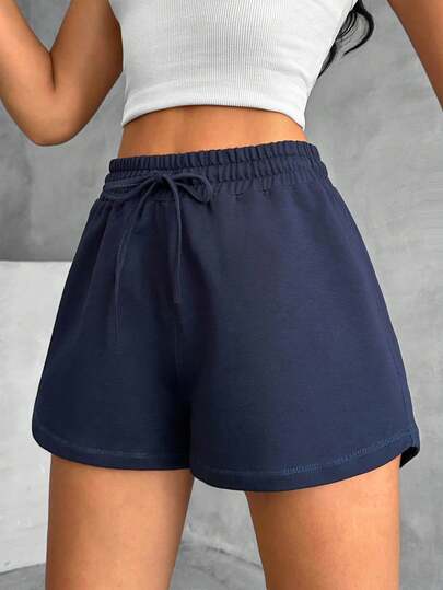 SHEIN Women's Solid Color Drawstring Waist Loose Casual Versatile Shorts