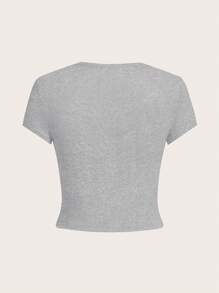 SHEIN Tall CURVE 4pcs/Set Plus Size Solid Color Cropped Round Neck Short Sleeve Fitted Women T-Shirt, Suitable For Summer - Multicolor - View 7