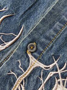 ROMWE MEN Street Life Men's Casual Retro Slogan Embroidered Denim Jacket - Bronze - View 4