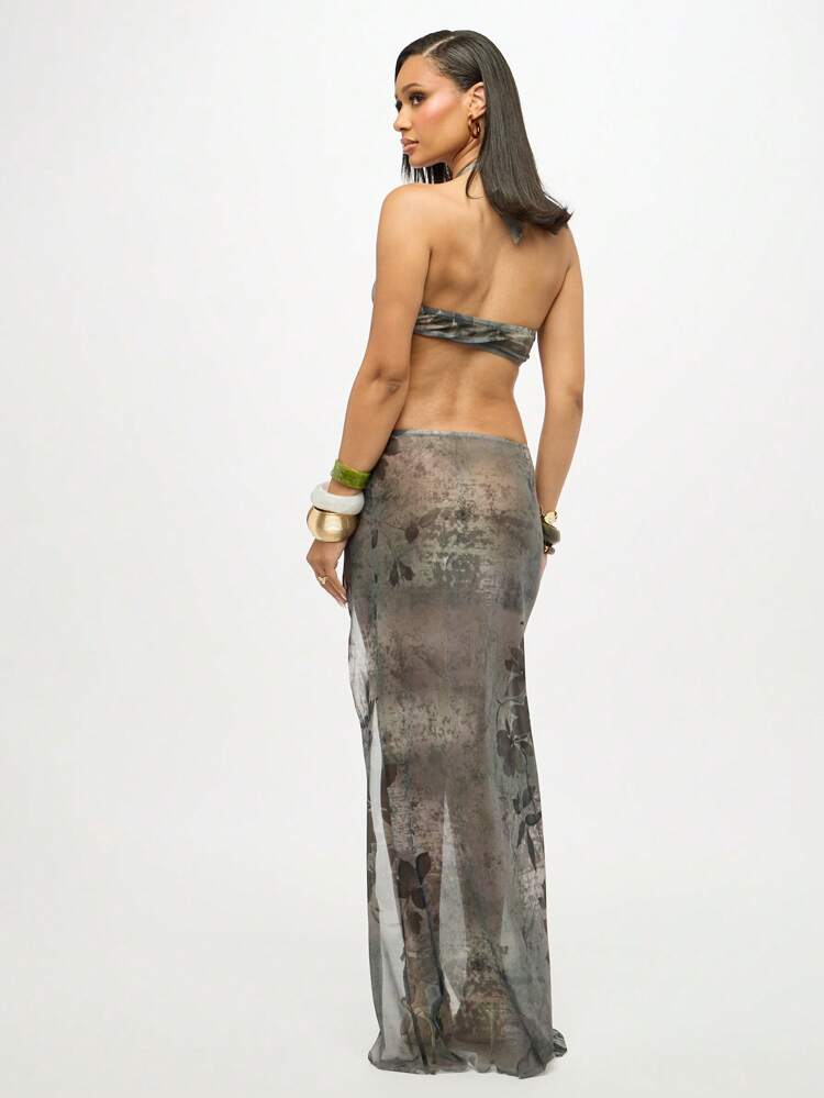 SUMWON WOMEN Abstract Print Maxi Dress With Cut Out Detail And Halter Neck