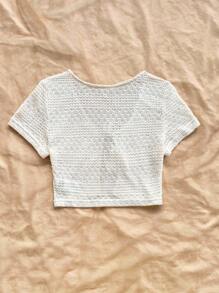 Soleia Tassel Tie Front Open Knit Top - Beige - View 2