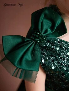 Young Girl Elegant Mesh Sequin Princess Dress,Christmas Dress Fall Winter - Dark Green - View 2