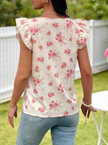 KARISMINA 夏季外出度假约会衬衫，女士方领盖袖花朵印花浪漫假日衬衫，海滩派对穿着性感女士衬衫，夏季假日沙滩衬衫，返校连衣裙，非常简单的连衣裙，办公室连衣裙，老款连衣裙，教师连衣裙，约会连衣裙，外出参加婚礼季闺蜜下午茶派对假日外套，外出参加音乐节外套 - 彩色 - 查看 2