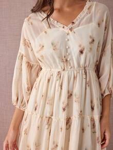 Enchnt 女士优雅全印花连衣裙，适合度假穿着 - 黃色 - 查看 2