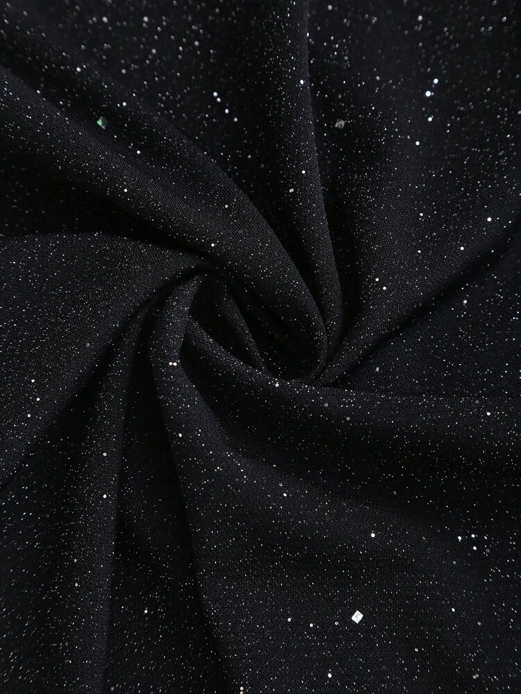 Sweetra New Shiny Fabric Elegant Commuter Everyday Wear Waist Cinched Slim Fit Women Tank Top, Autumn - Black - View 3