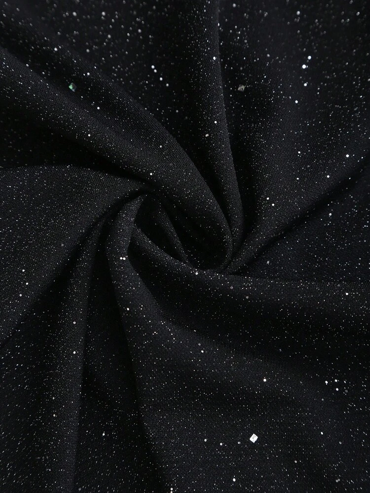 Sweetra Nouveau débardeur élégant en tissu brillant pour femme, coupe ajustée à la taille, pour le quotidien et les déplacements, automne - Noir - Voir 3