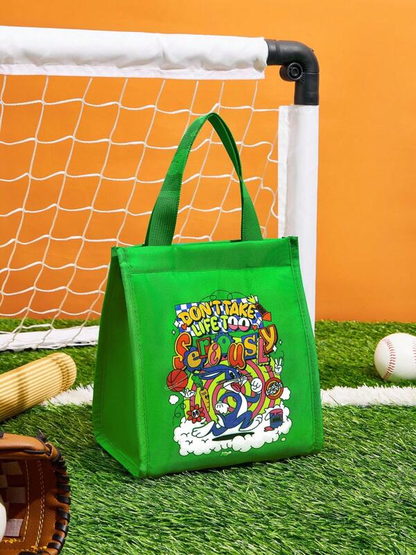 LOONEY TUNES X SHEIN 绿色卡通图案时尚保温午餐手提袋，实用包，午餐袋