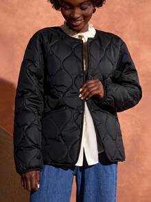 Bóhologie Phụ nữ, Mùa thu, Mùa đông, Tay dài, Chiều dài thông thường, Chần bông, Nút bấm, Túi, Thường ngày - màu đen - Xem 3