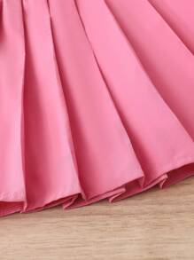 Girls Letter Graphic T-Shirt And Pleated Skirt Set, Sweet Style With Letter Print Design And High-Waisted Snug Fit Pleated Skirt - Multicolor - View 4