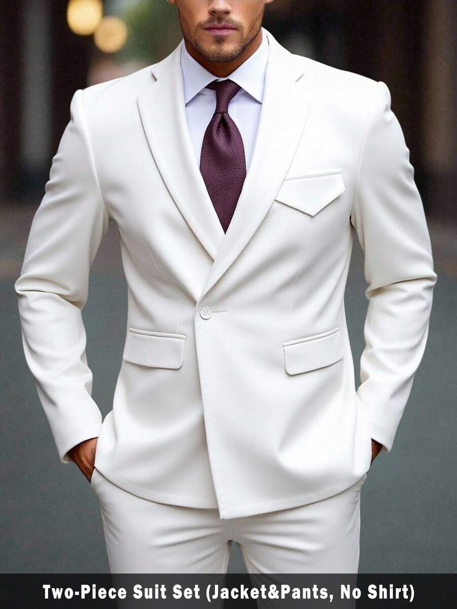 Calvornis Men's Solid Color Business Commute Suit Set (Jacket & Pants)