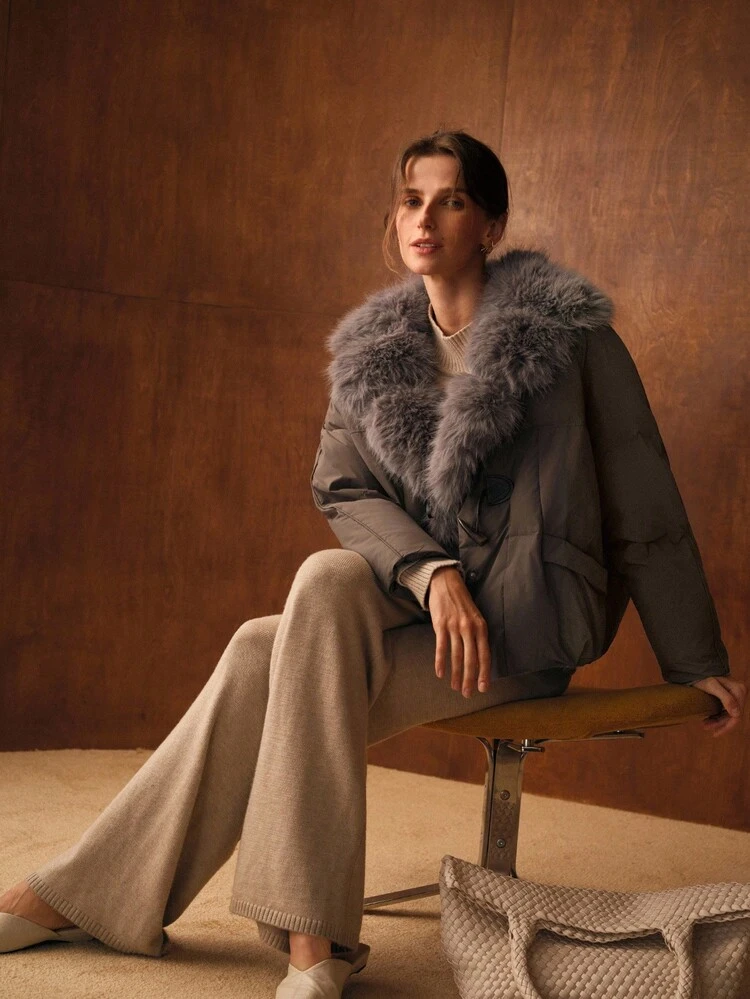 CONTRAST FAUX FUR WATERFALL WINTER COAT